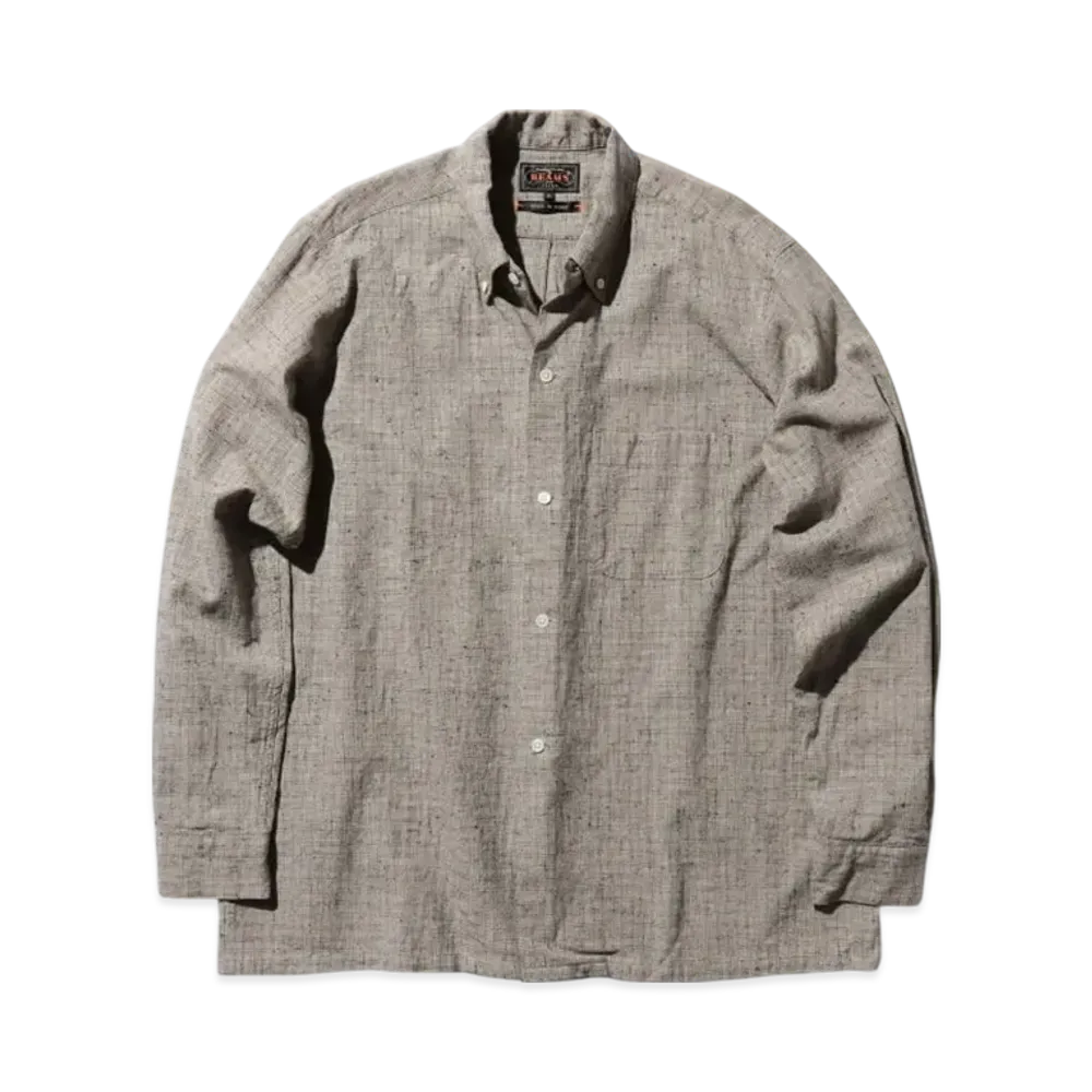 BEAMS Open B.D. Nep Check Cotton Linen "Beige"