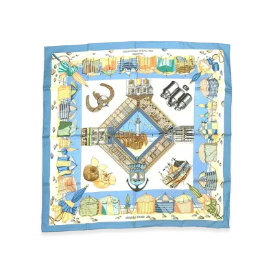 Hermes Scarf 90 Charmes Des Plages Normandes "Light Blue"
