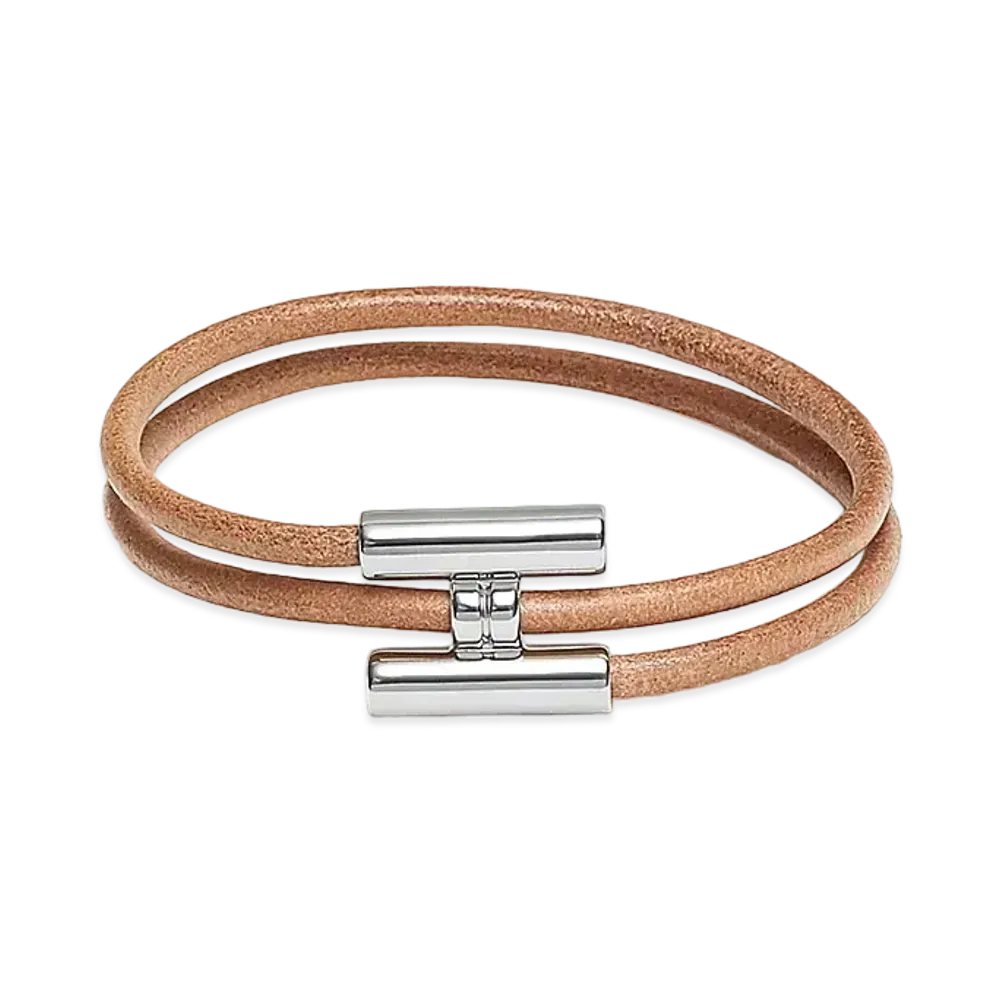 Hermes Tournis Tresse Bracelet "Natural/Bouton D'or/Palladium"