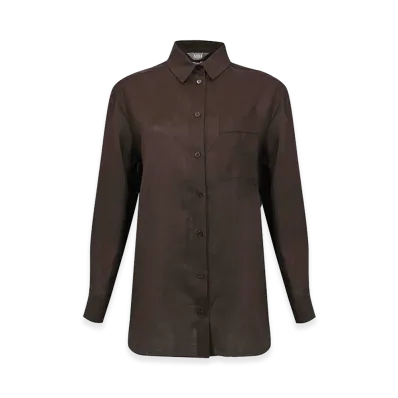 MM6 Maison Margiela Women's Mmlfilo Shirt in Linen "Dark Brown"