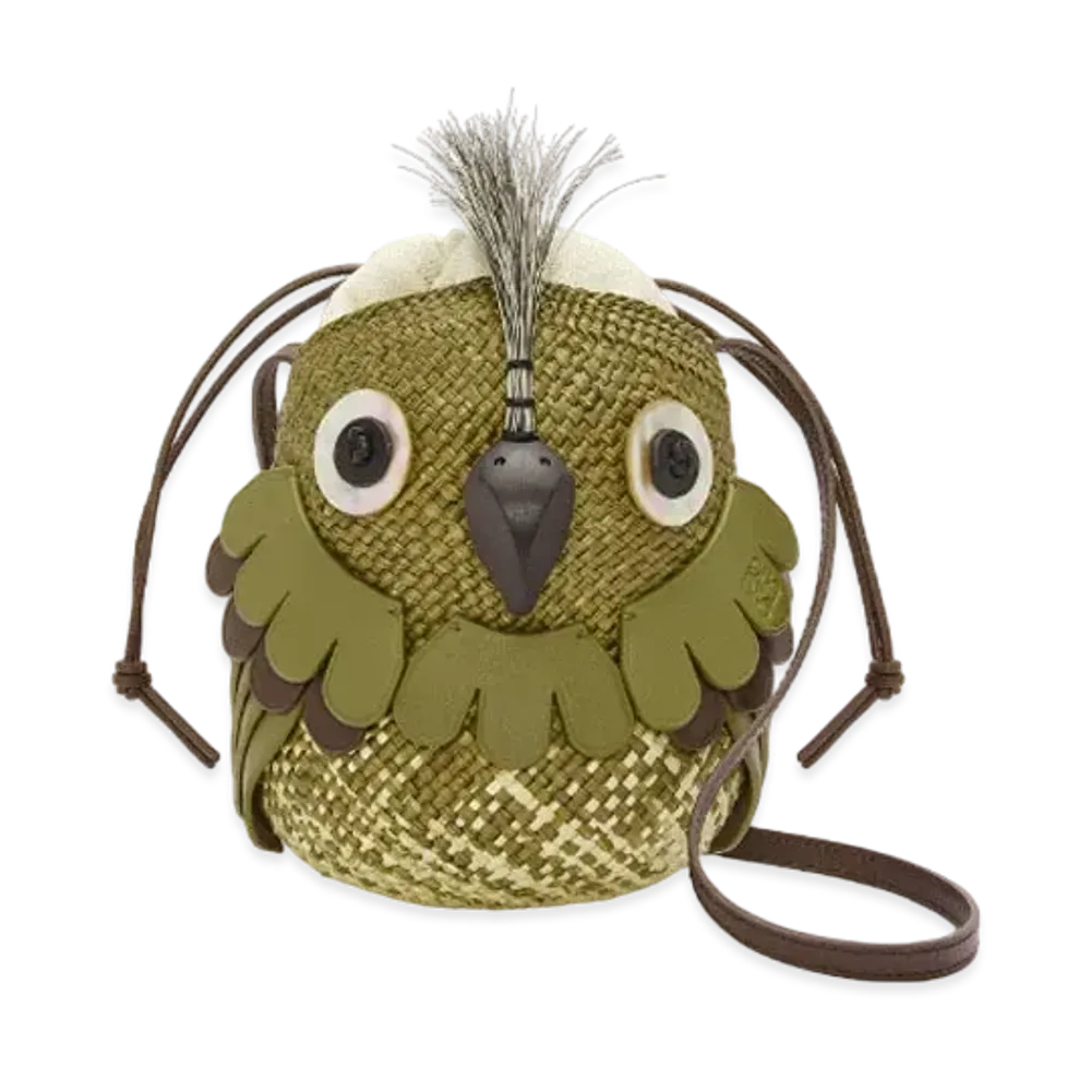 LOEWE Bird Bag In Iraca Palm and Calfskin "Natural/Olive"