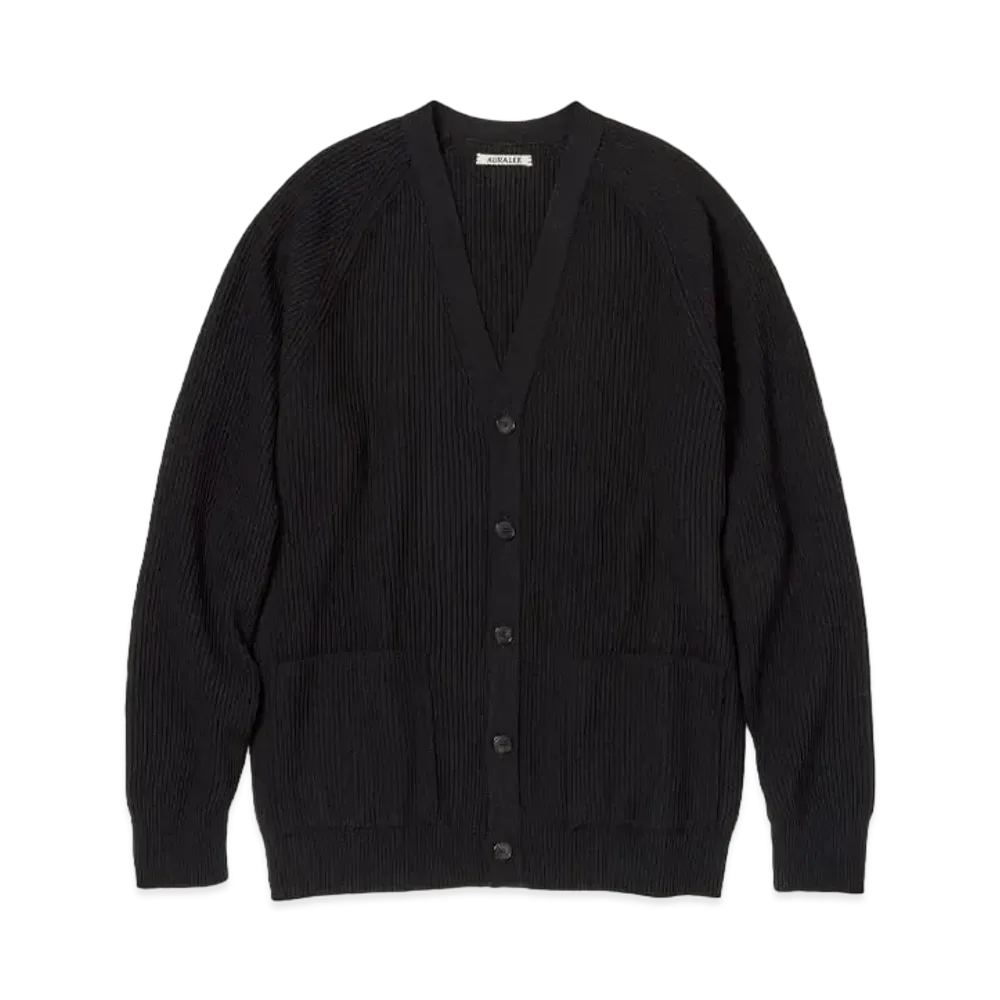 AURALEE Super Fine Wool Rib Knit Cardigan "Black"