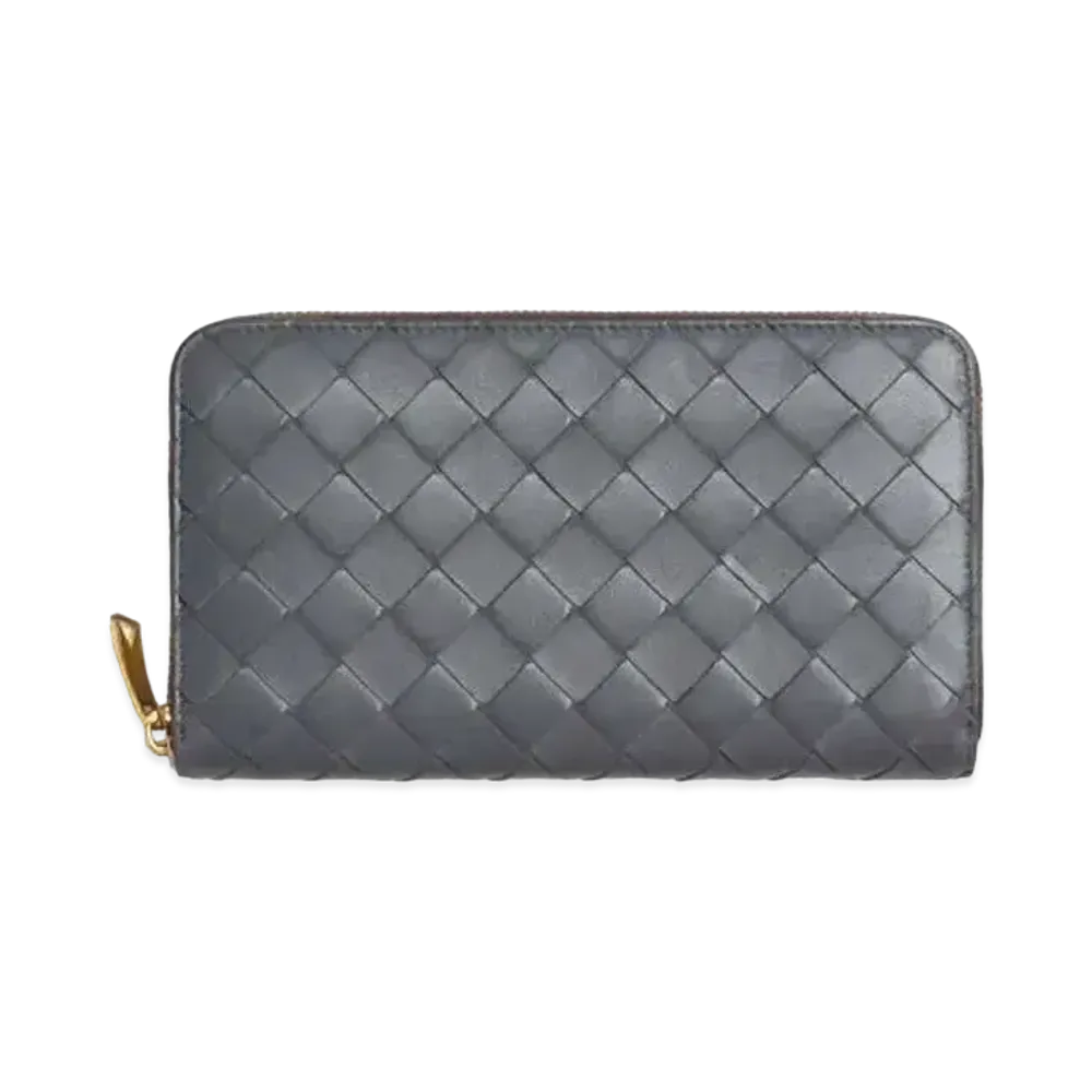 Bottega Veneta Intrecciato Lambskin Calfskin Zip Around Wallet "Thunder"