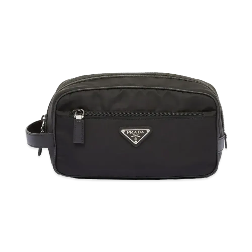 PRADA Nylon And Saffiano Leather Travel Pouch "Black