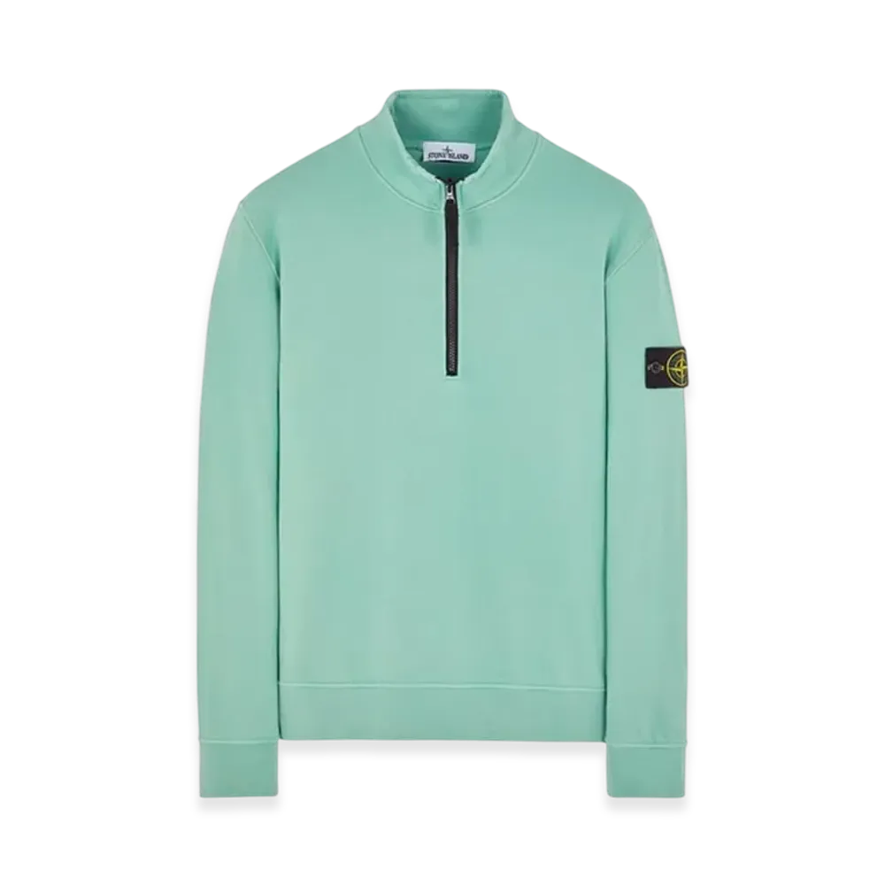 Stone Island 61951 Cotton Fleece Garment Dyed Half Zip Sweatshirt - 24SS "Light Green"