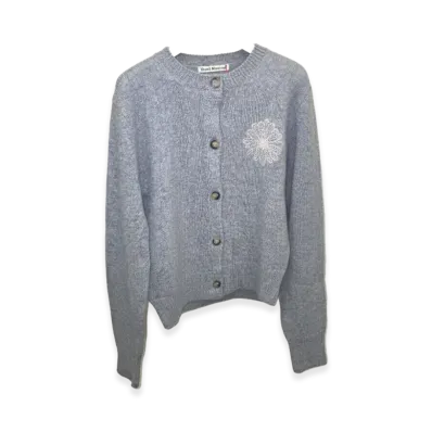 Mardi Mercredi Raccoon Blended Cardigan Round Neck "Grey Cream"