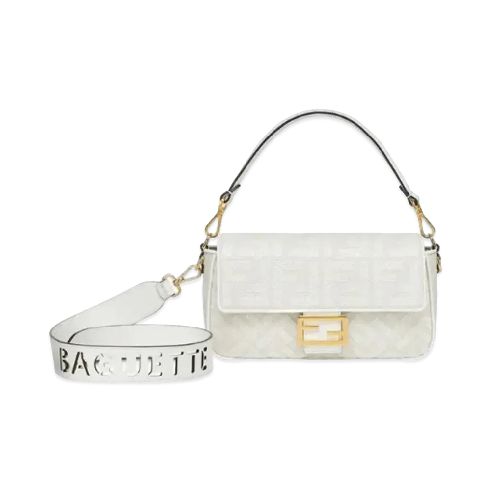 FENDI Baguette FF Canvas Bag "White"