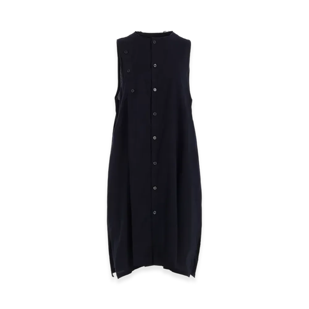 Y's Born Product Thin Cotton Twill Asymmeteric Button Dress "Navy"