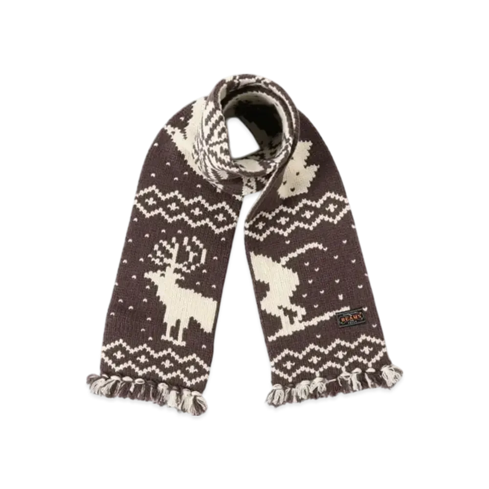 BEAMS Muffler Jacquard Nordic Pattern "Brown"