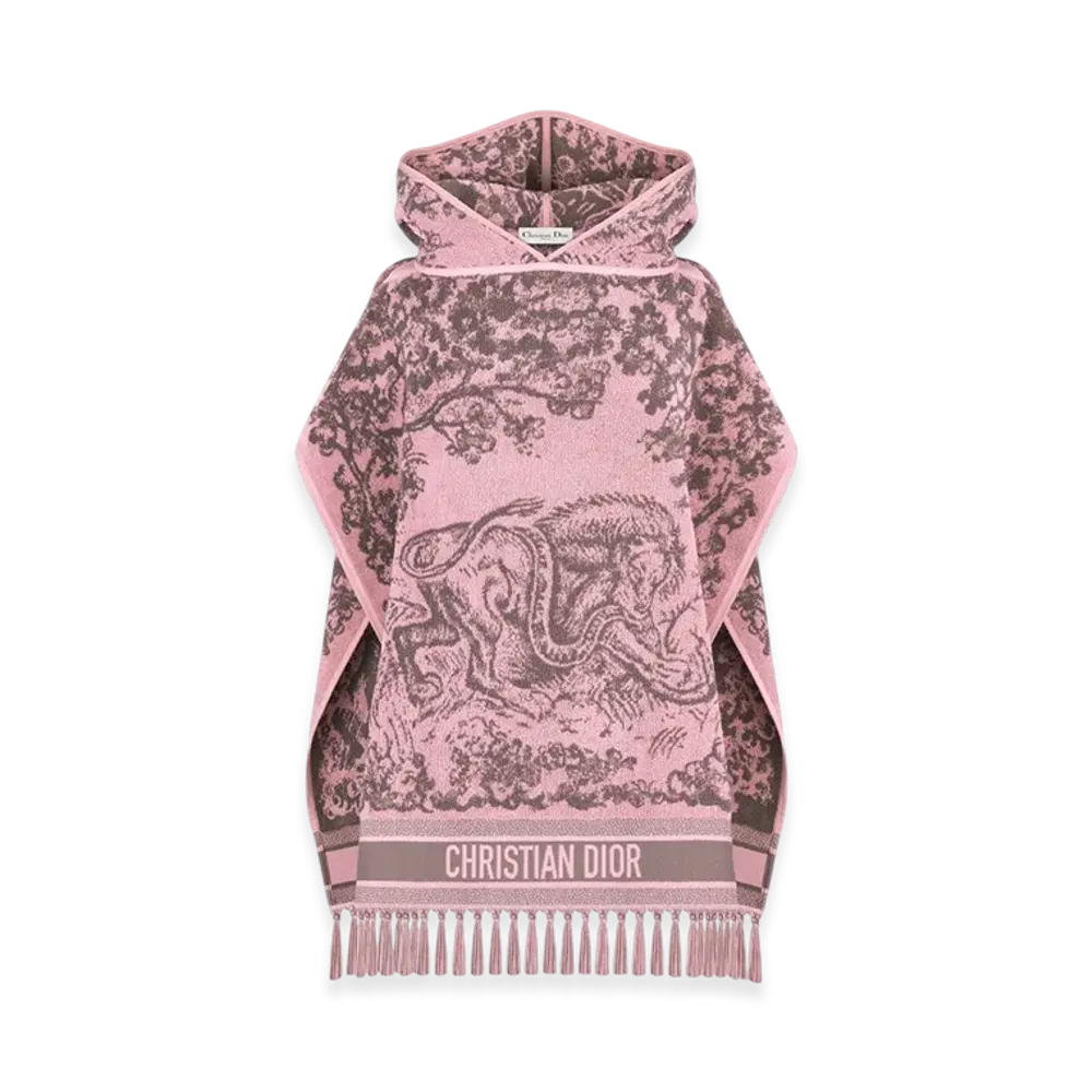 Dior Women's Toile De Jouy Sauvage Hooded Poncho Cotton "Pink/Gray"