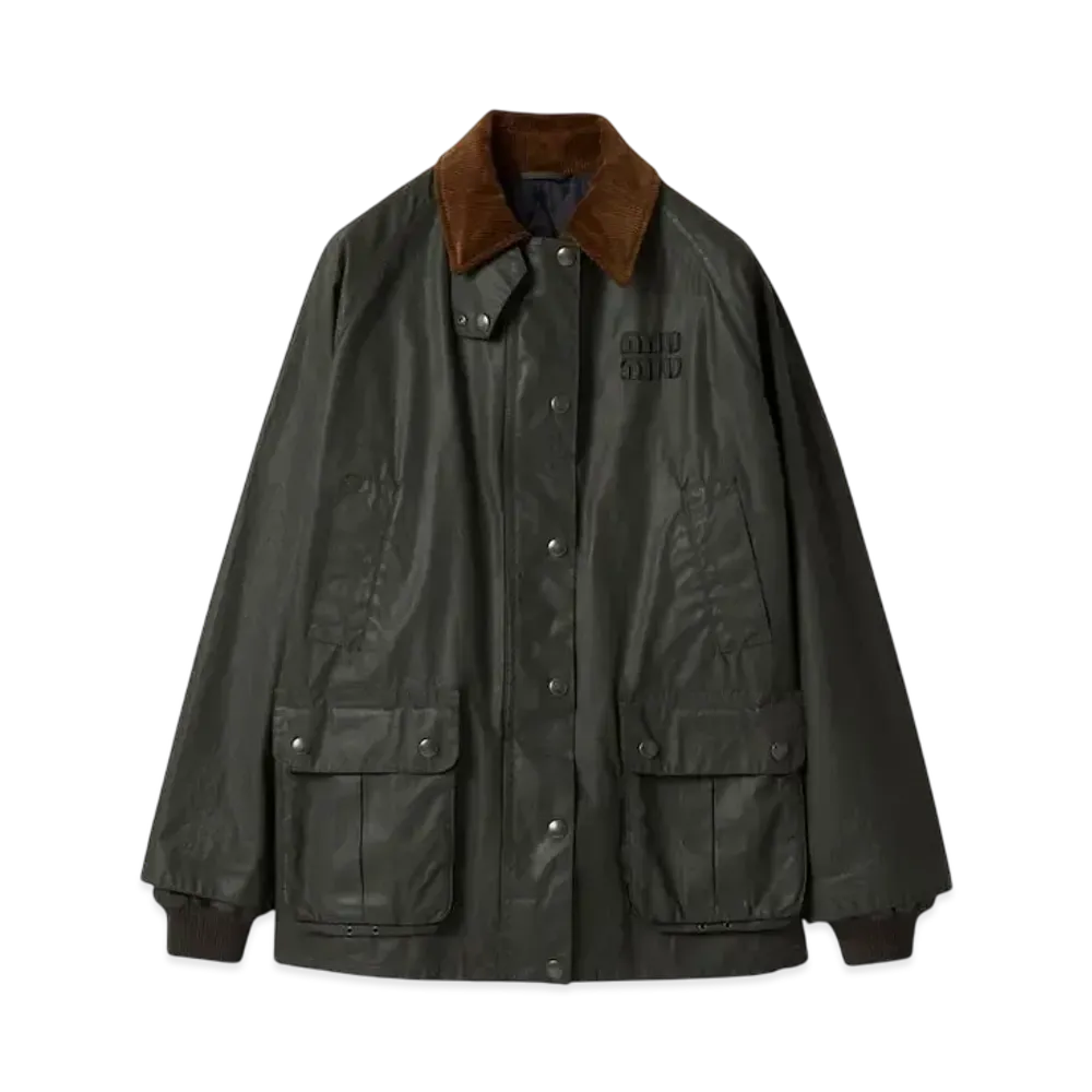 MIUMIU Women's Resin-Finish Poplin Caban Jacket "Khaki"