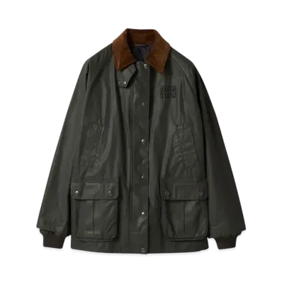 MIUMIU Women's Resin-Finish Poplin Caban Jacket "Khaki"