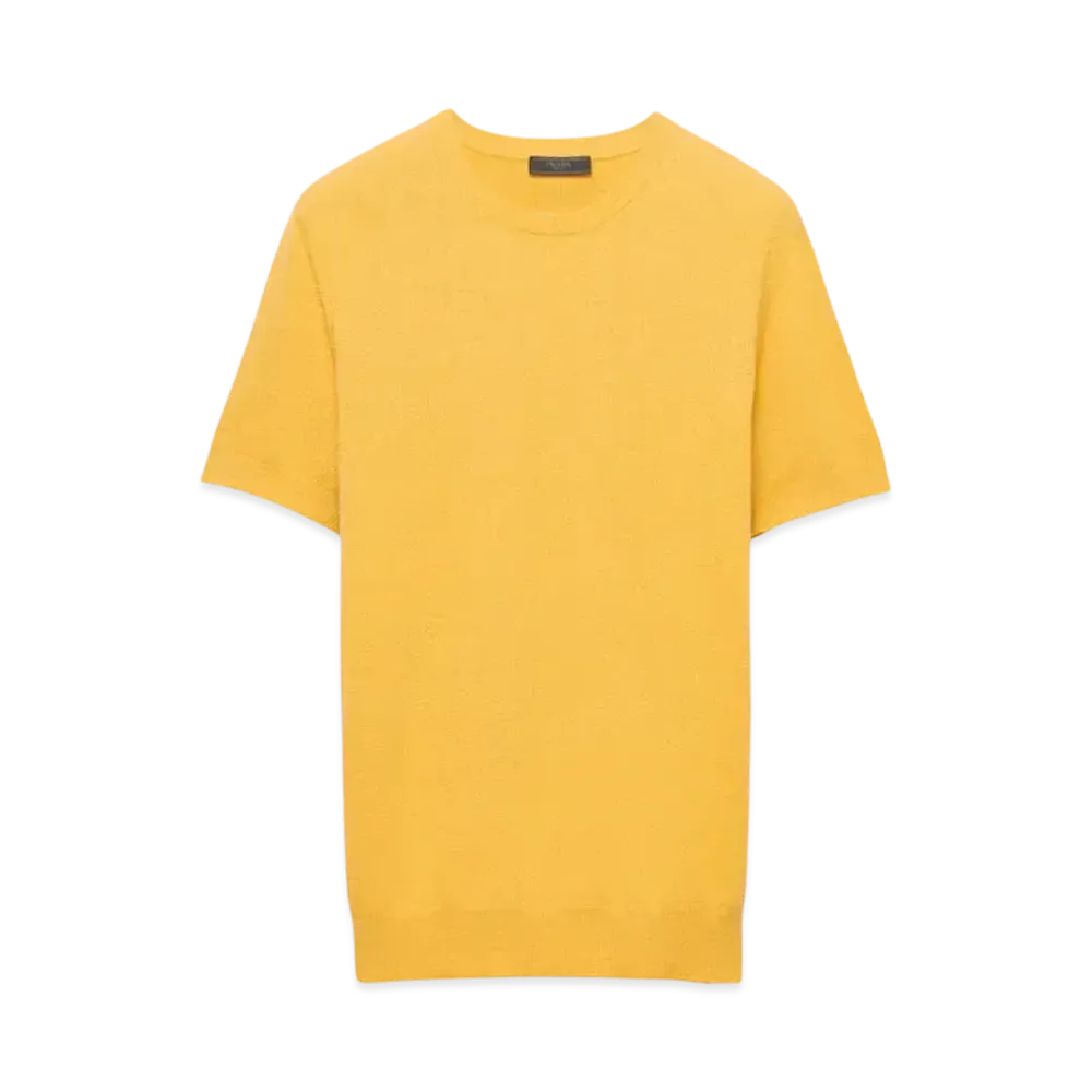PRADA Men's Short-Sleeved Cotton Sweater "Mustard Yellow"