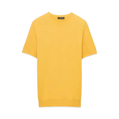 PRADA Men's Short-Sleeved Cotton Sweater "Mustard Yellow"
