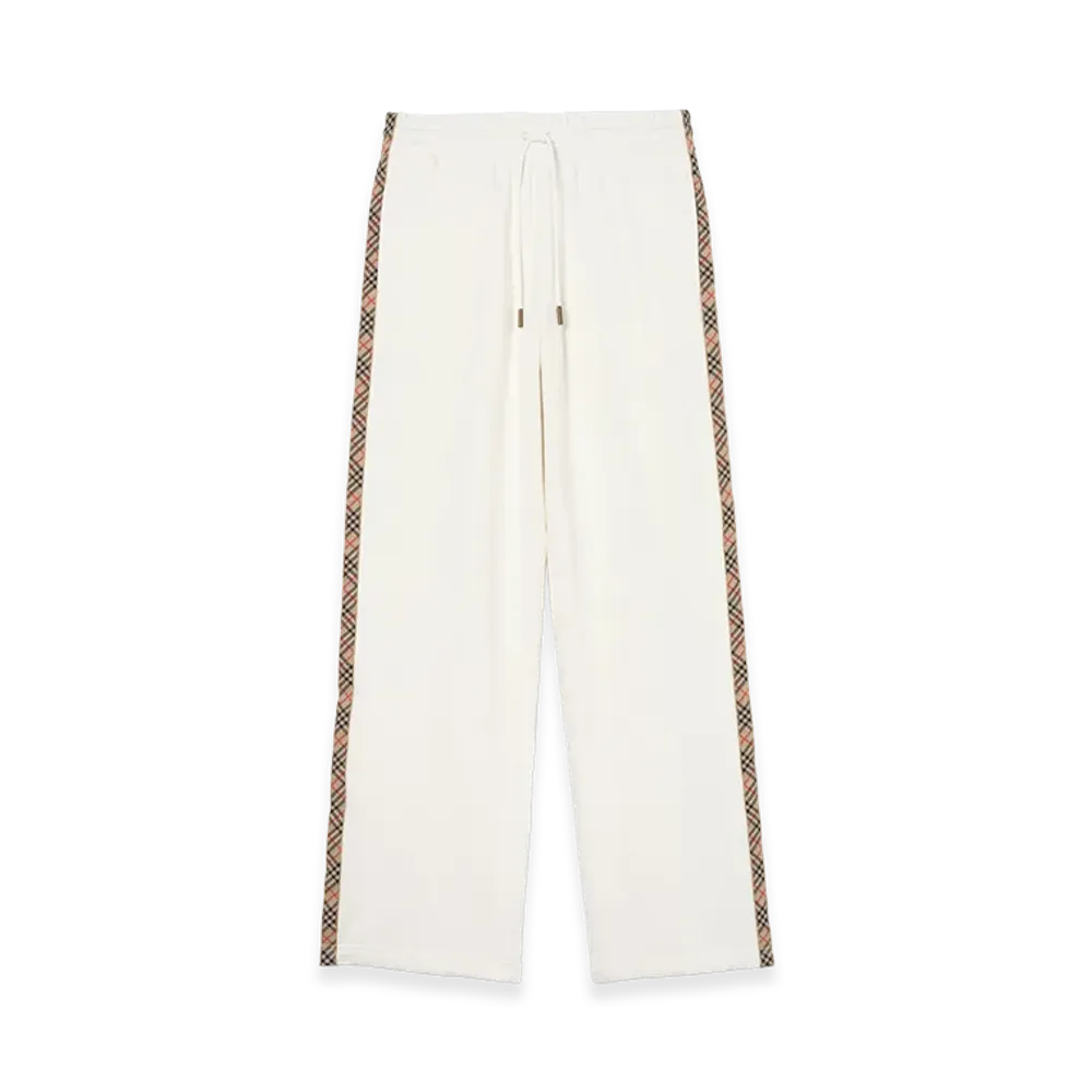Burberry Women's Check Trim Cotton Track Pants "Chalk White"