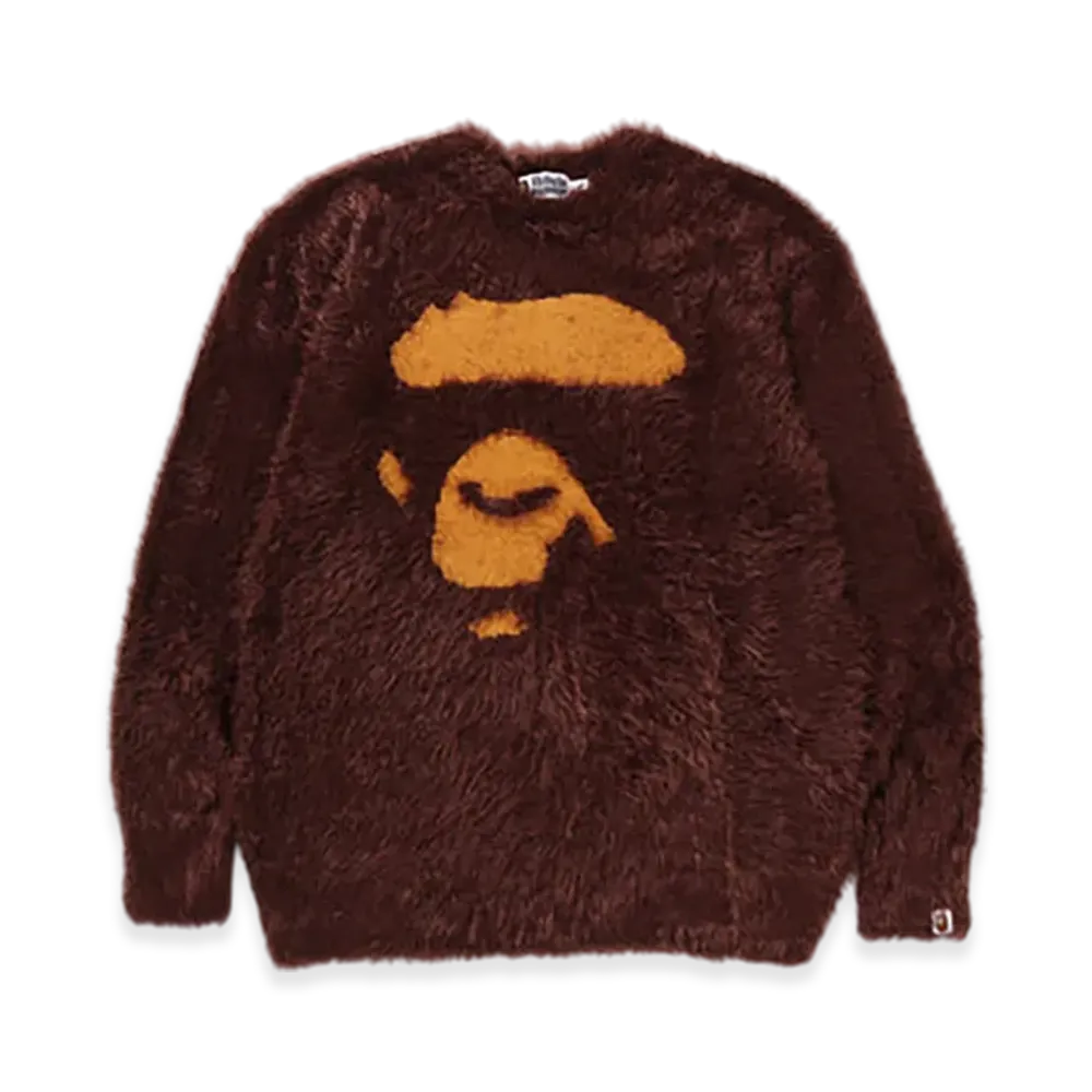 A BATHING APE Ape Face Shaggy Sweater "Brown"