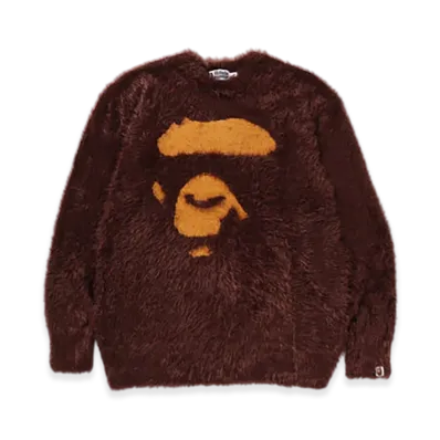 A BATHING APE Ape Face Shaggy Sweater "Brown"