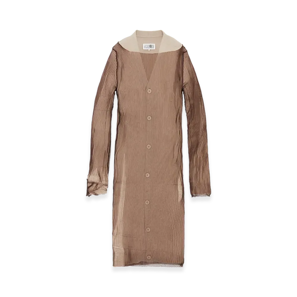 MM6 Maison Margiela Rib Midi Dress with Overlay "Beige/Brown"