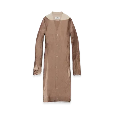 MM6 Maison Margiela Rib Midi Dress with Overlay "Beige/Brown"