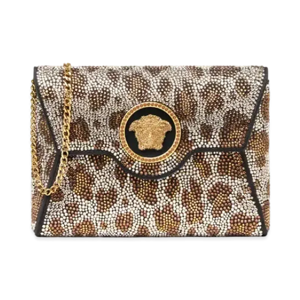Versace Crystal Leopard La Medusa Clutch "Black/Gold"