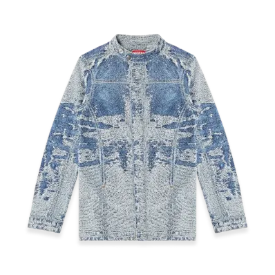 Diesel De-Mor-S1 Jacket In Distressed Jacquard Denim "Medium Blue"