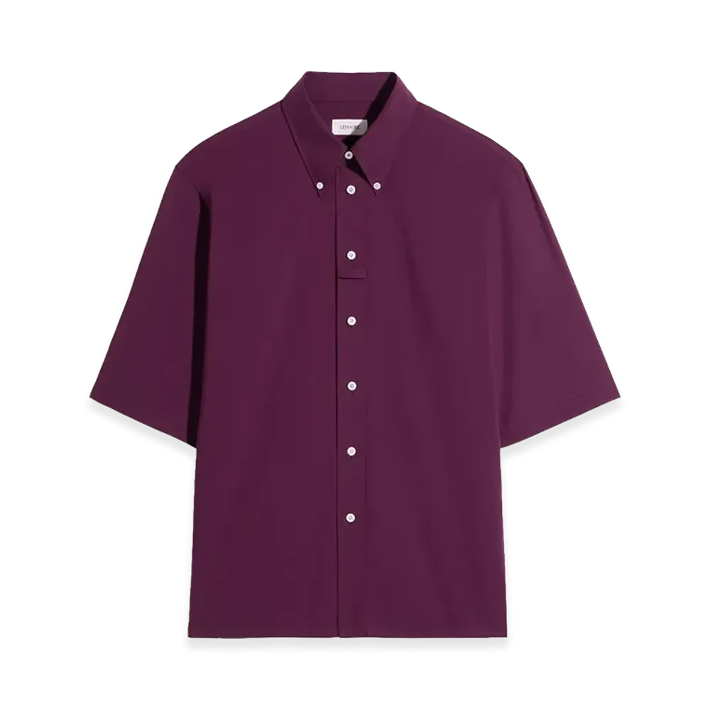 LEMAIRE Washed Cotton Muslin Short Sleeve Shirt "Grape"
