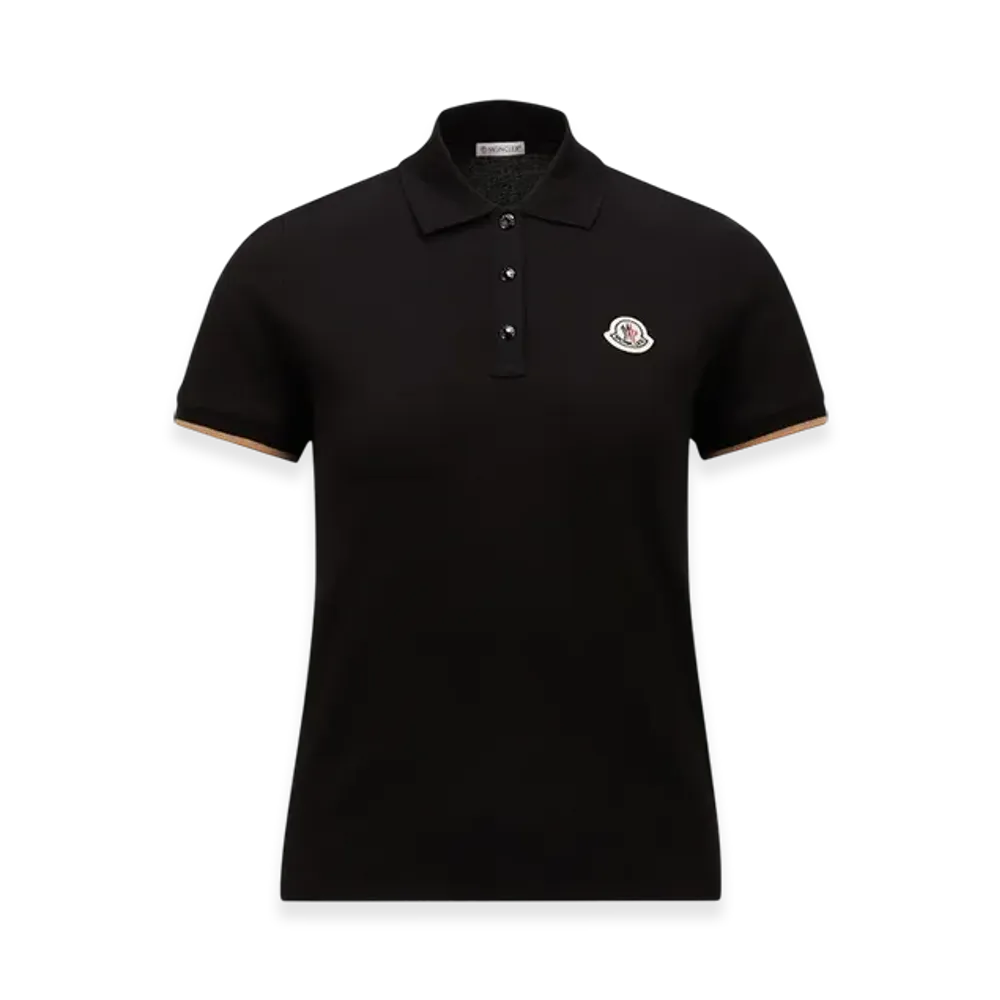 MONCLER Logo Patch Cotton Piquet Polo Shirt "Black"