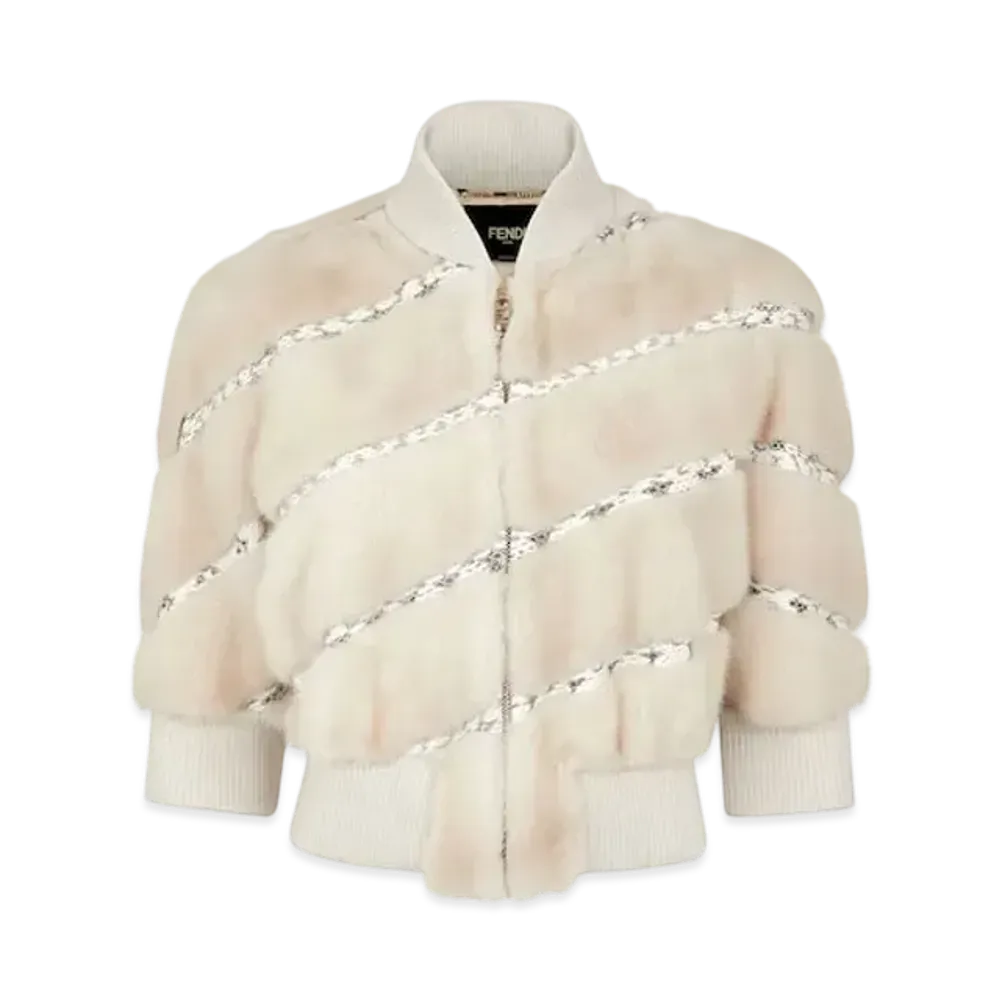 FENDI Women's Elaf Leather & Mink Bomber Jacket "White"