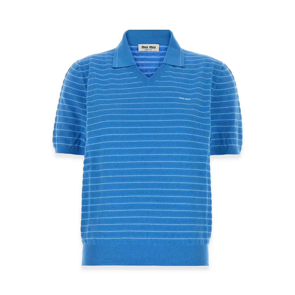 MIU MIU Women's Embroidered Cotton Polo Shirt "Lightblue"