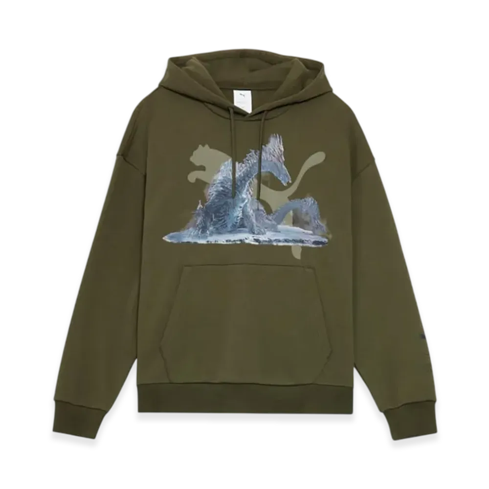 PUMA x Monster Hunter Wilds Front Print Hoodie "Dark Olive"