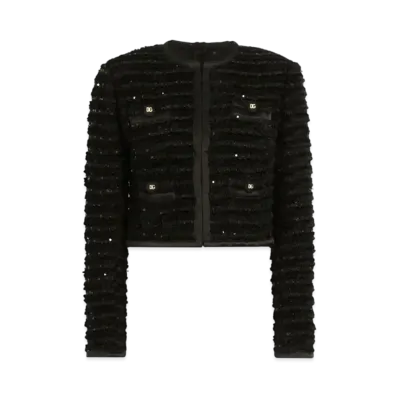 DOLCE&GABBANA Short Single-Breasted Tweed Jacket With Micro-Sequin Embellishment "Black"