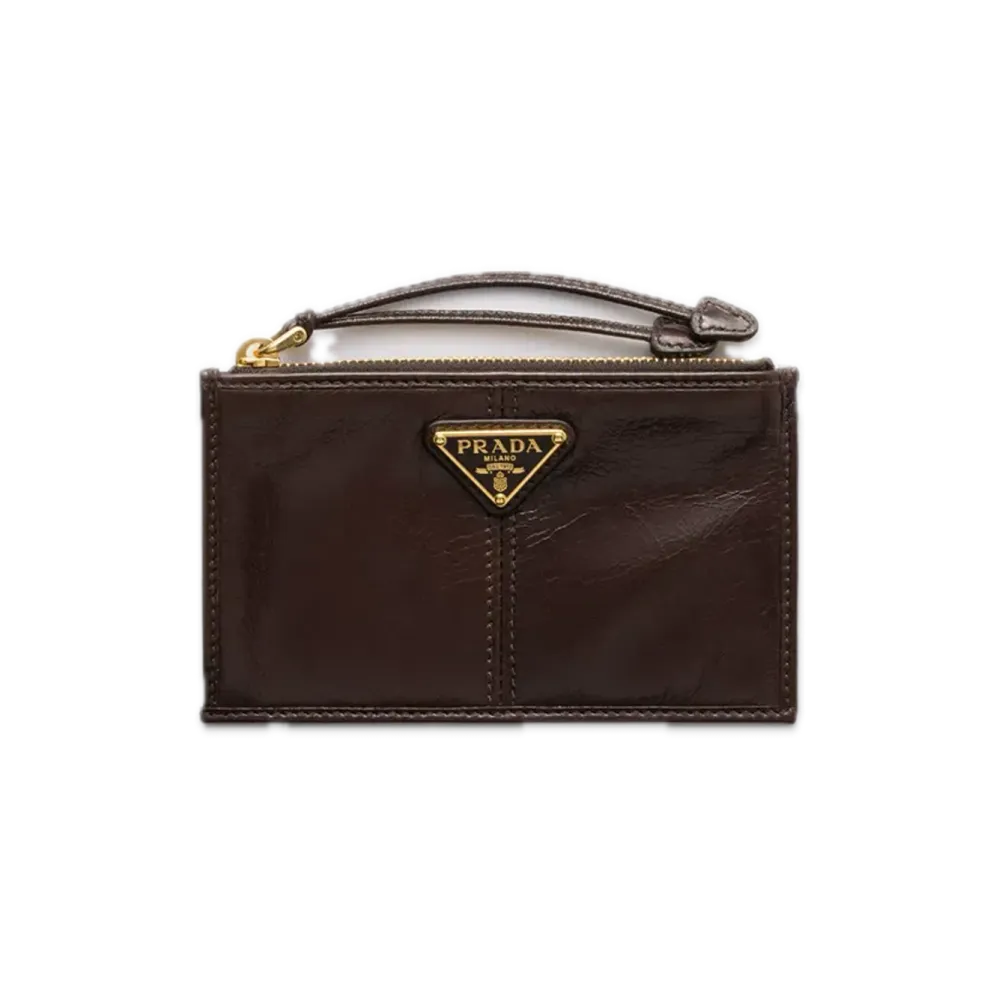 PRADA Leather Card Case with Zipper "Dark Brown"