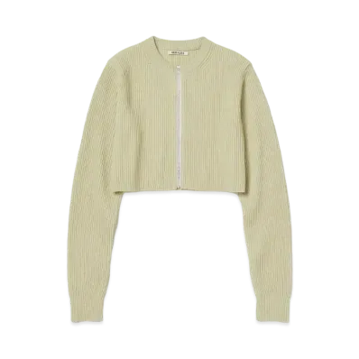 AURALEE Super Fine Wool Rib Knit Zip Short Cardigan "Light Lime"