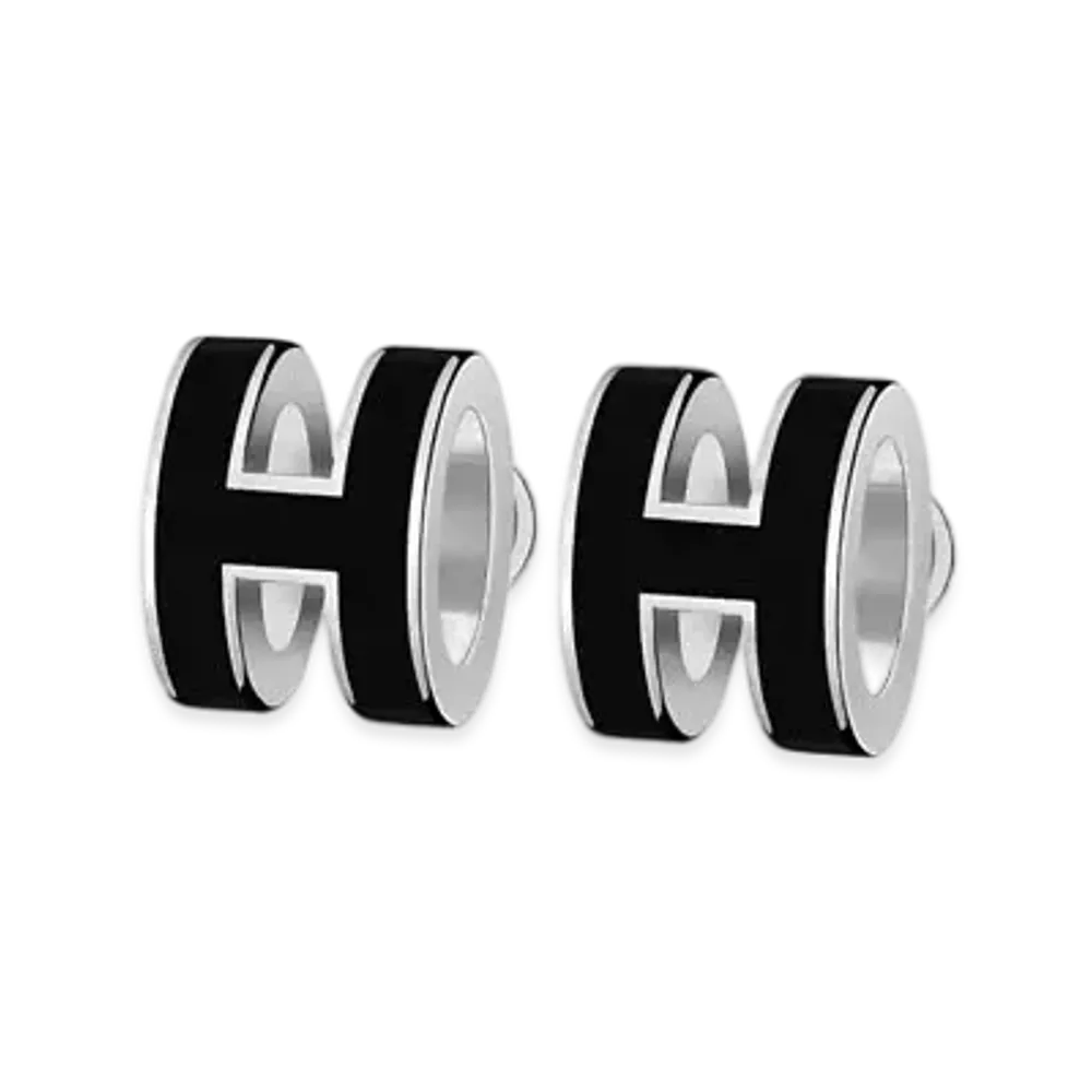 Hermes Mini Pop H Earrings "Palladium/Noir"