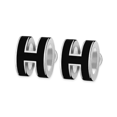 Hermes Mini Pop H Earrings "Palladium/Noir"