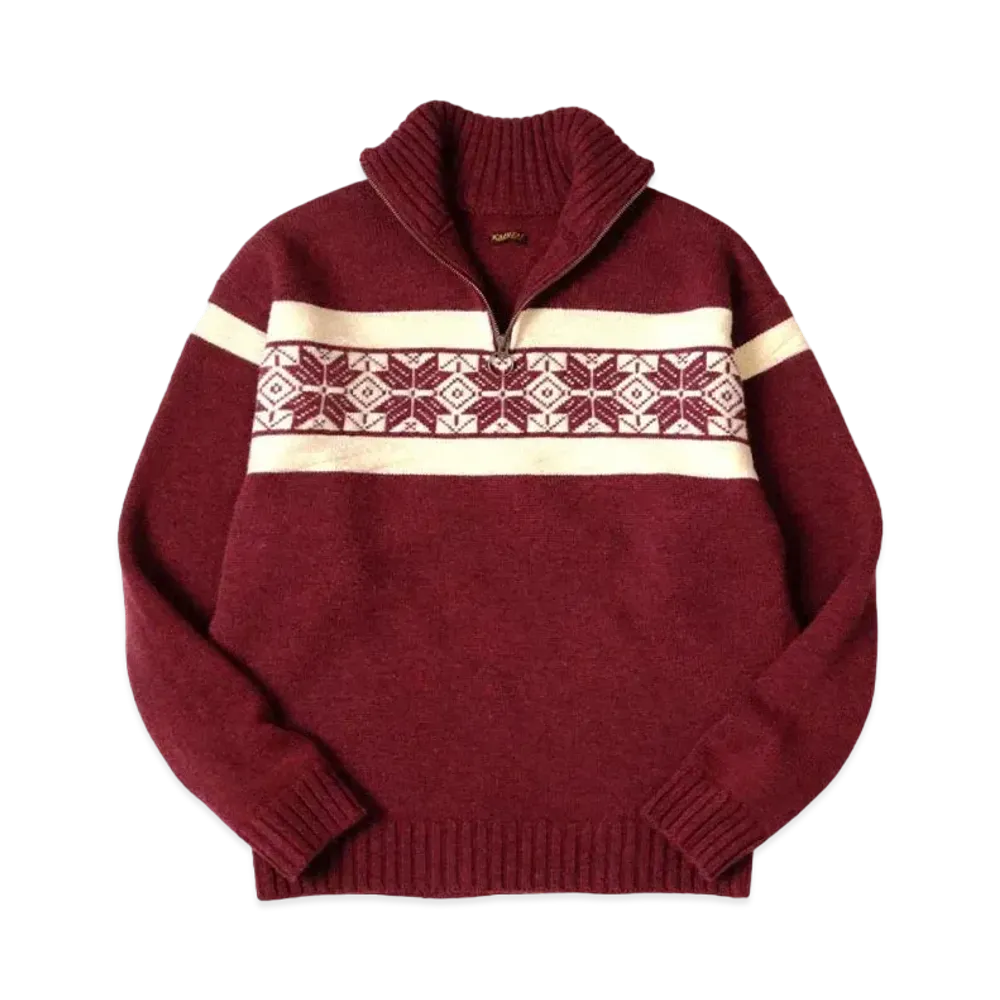 KAPITAL 5G Wool Snow Pattern Half Zip Sweater "Wine"