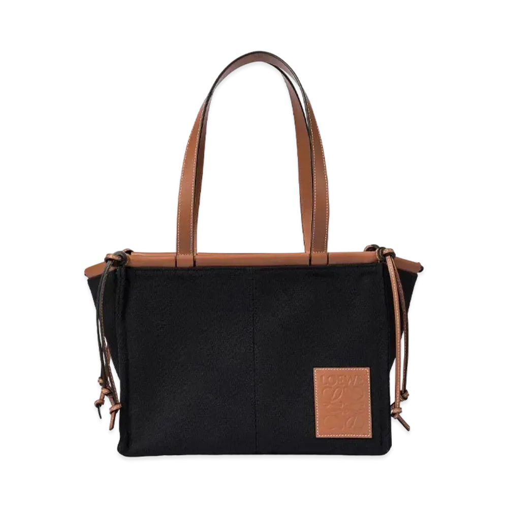 LOEWE Small Cushion Tote In Canvas And Calfskin "Black/Tan"