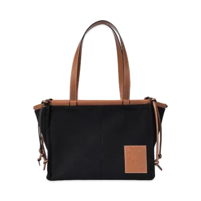 LOEWE Small Cushion Tote In Canvas And Calfskin "Black/Tan"