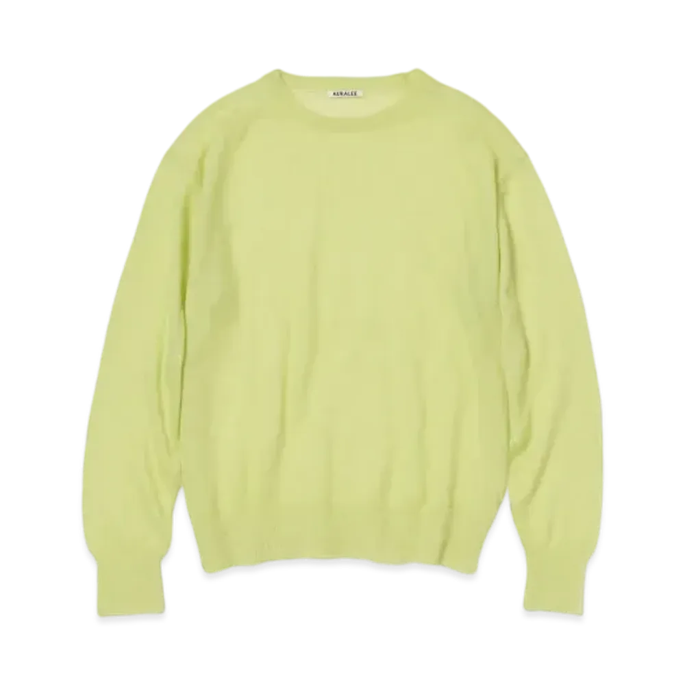AURALEE Kid Mohair Sheer Knit P/O "Lime Yellow"
