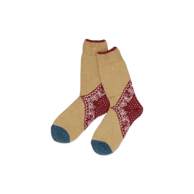 KAPITAL 96 Heel Paisley Bandanna Socks "Red"