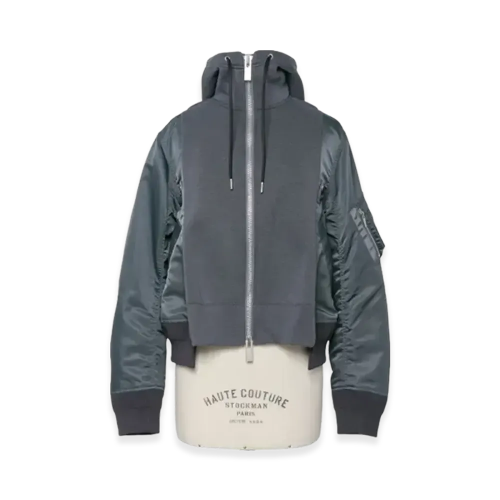 sacai Sponge Sweat x Nylon Twill Hoodie "Blue Gray"