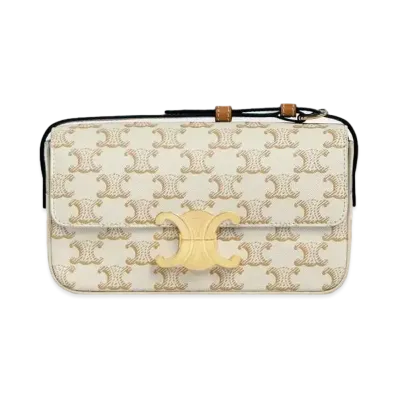 CELINE Triomphe Shoulder Bag In Triomphe Canvas And Calfskin "White"
