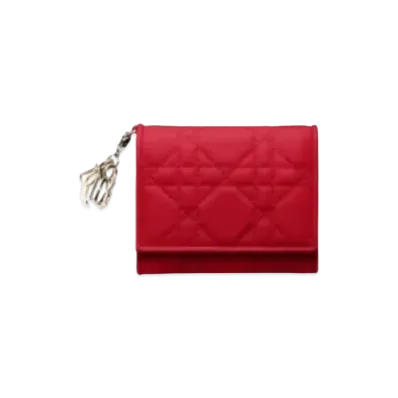 Dior Cannage Lambskin Lotus Wallet "Red"