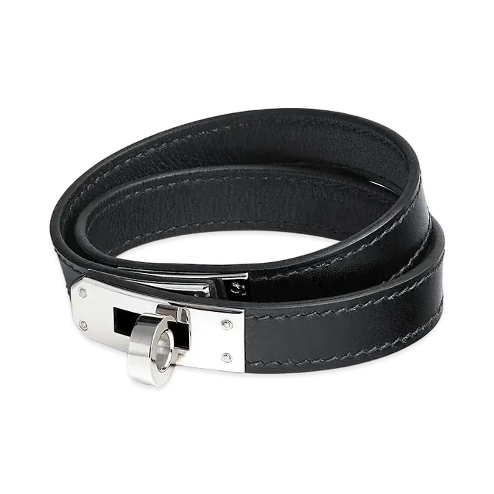 Hermes Kelly Double Tour Bracelet "Noir/Palladium"