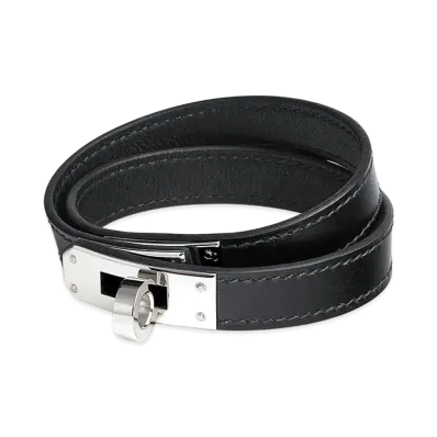 Hermes Kelly Double Tour Bracelet "Noir/Palladium"