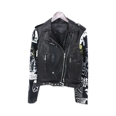 Chrome Hearts Jacket Moto Laurie Learie Leather DSMG Limited Sleeve Switching Double Rider Thread Jacket "Black"