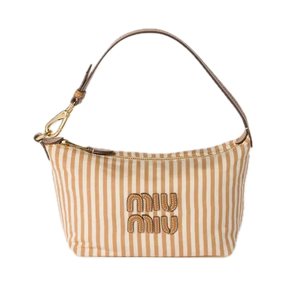 MIU MIU Jacquard Fabric Pouch with Logo "Beige"