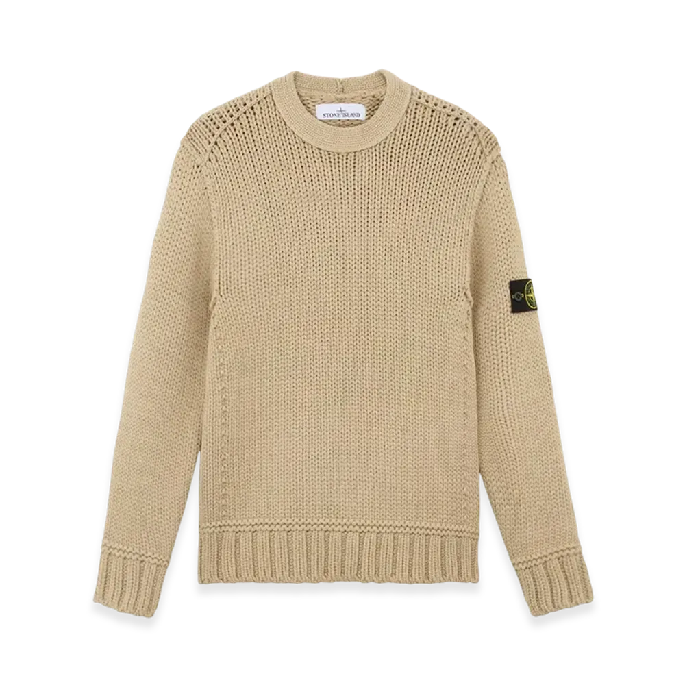 Stone Island 535D2 Chain Stitch Viscose-Nylon Crewneck Sweater with Handmade Effect - 24FW "Biscuit"
