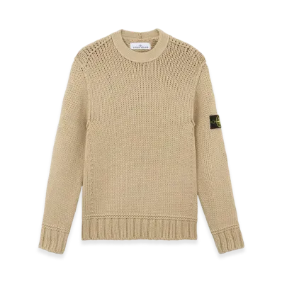 Stone Island 535D2 Chain Stitch Viscose-Nylon Crewneck Sweater with Handmade Effect - 24FW "Biscuit"