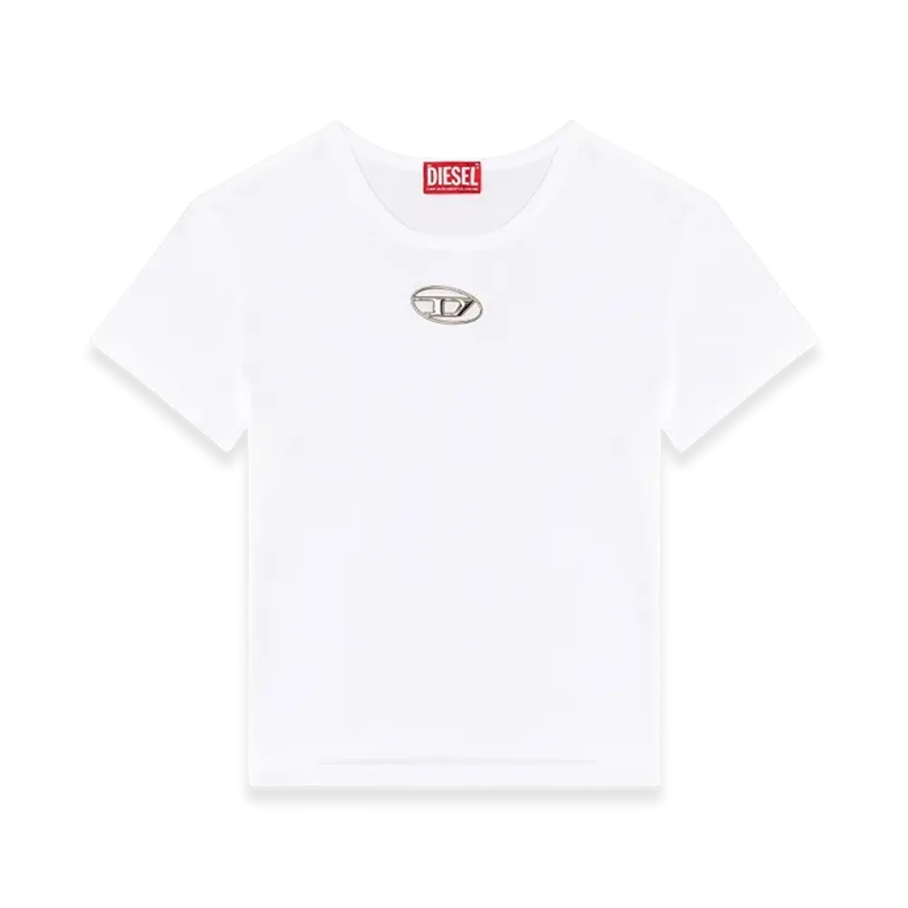 Diesel T-Uncutie-Long-OD-Q1 Slim Fit T-Shirt With Cut-Out Oval D "White"